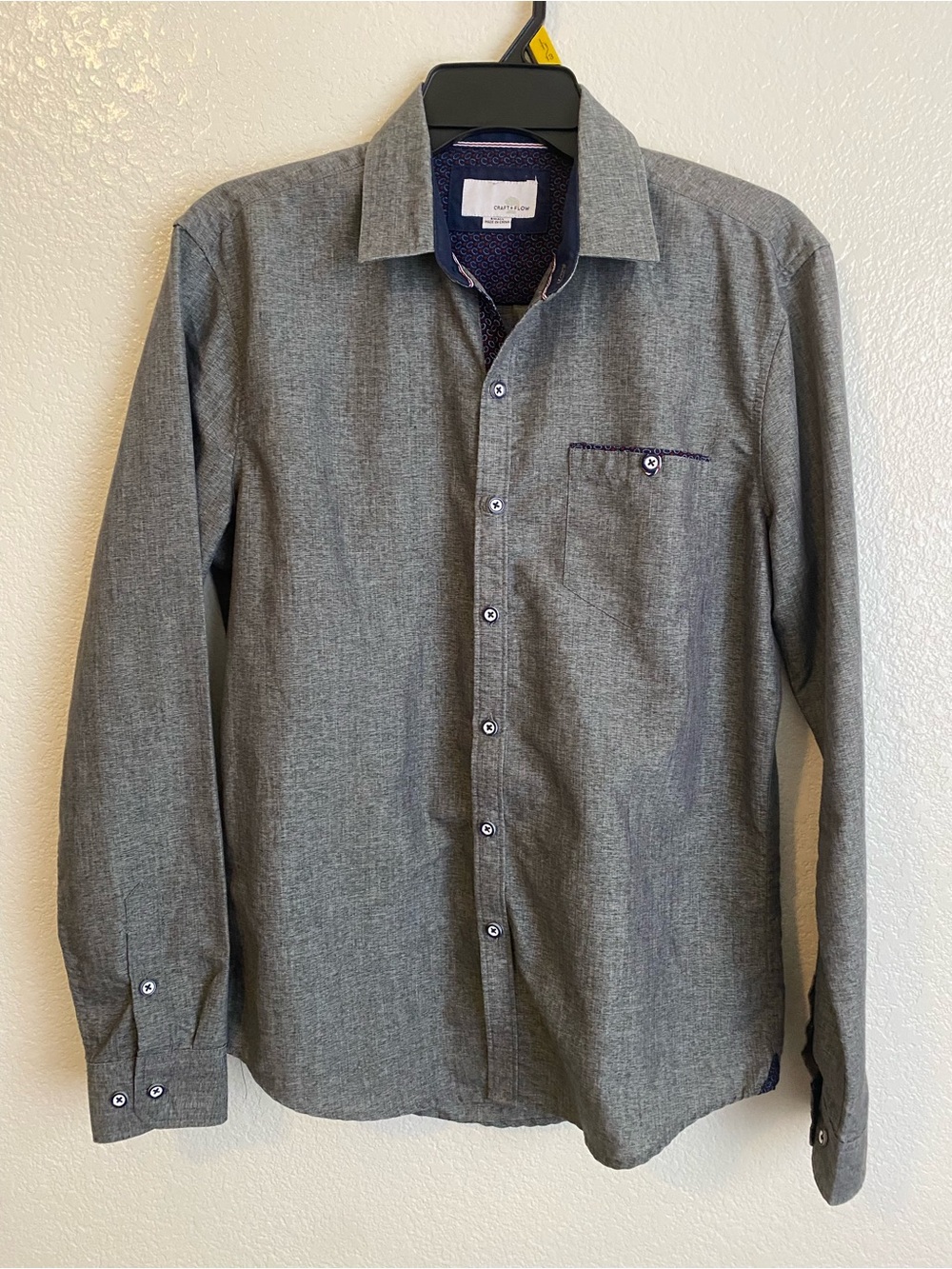Craft + Flow Charcoal Crossdye Solid Passenger Grey Long-Sleeve Button-Down